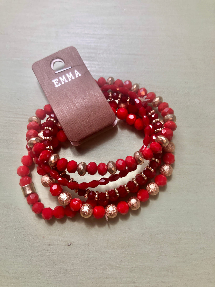 Sale Red Layered Beaded Bracelet