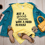 Just A Good Mom with A Hood Playlist yellow t-shirt