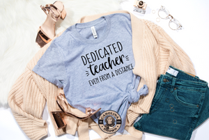 dedicated teacher blue t-shirt