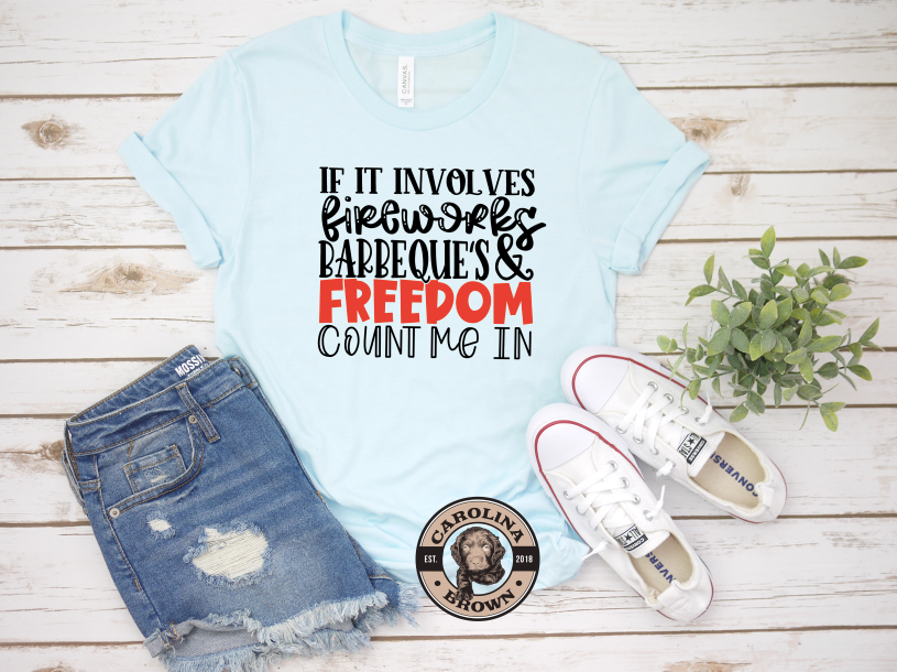 Ice Blue T-Shirt Fireworks BBQS & Freedom 